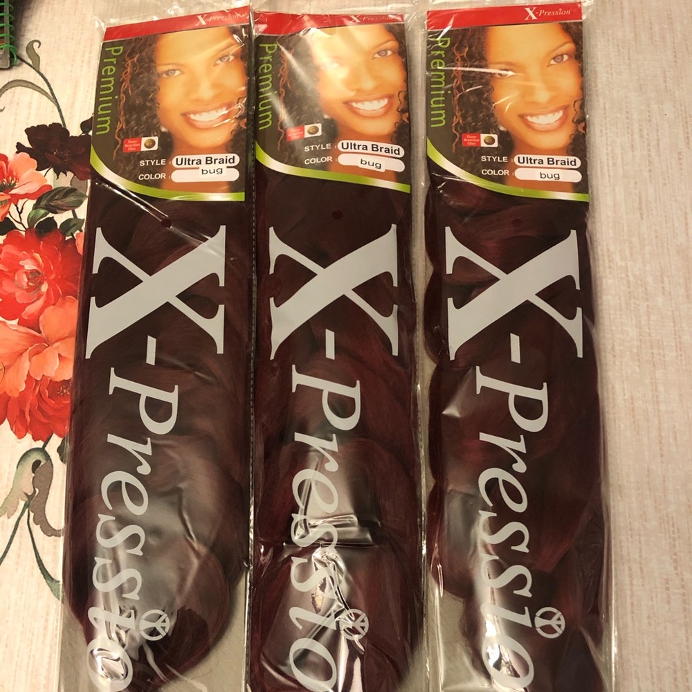 3 packs of braiding hair 82” 495gr,Burgundy color